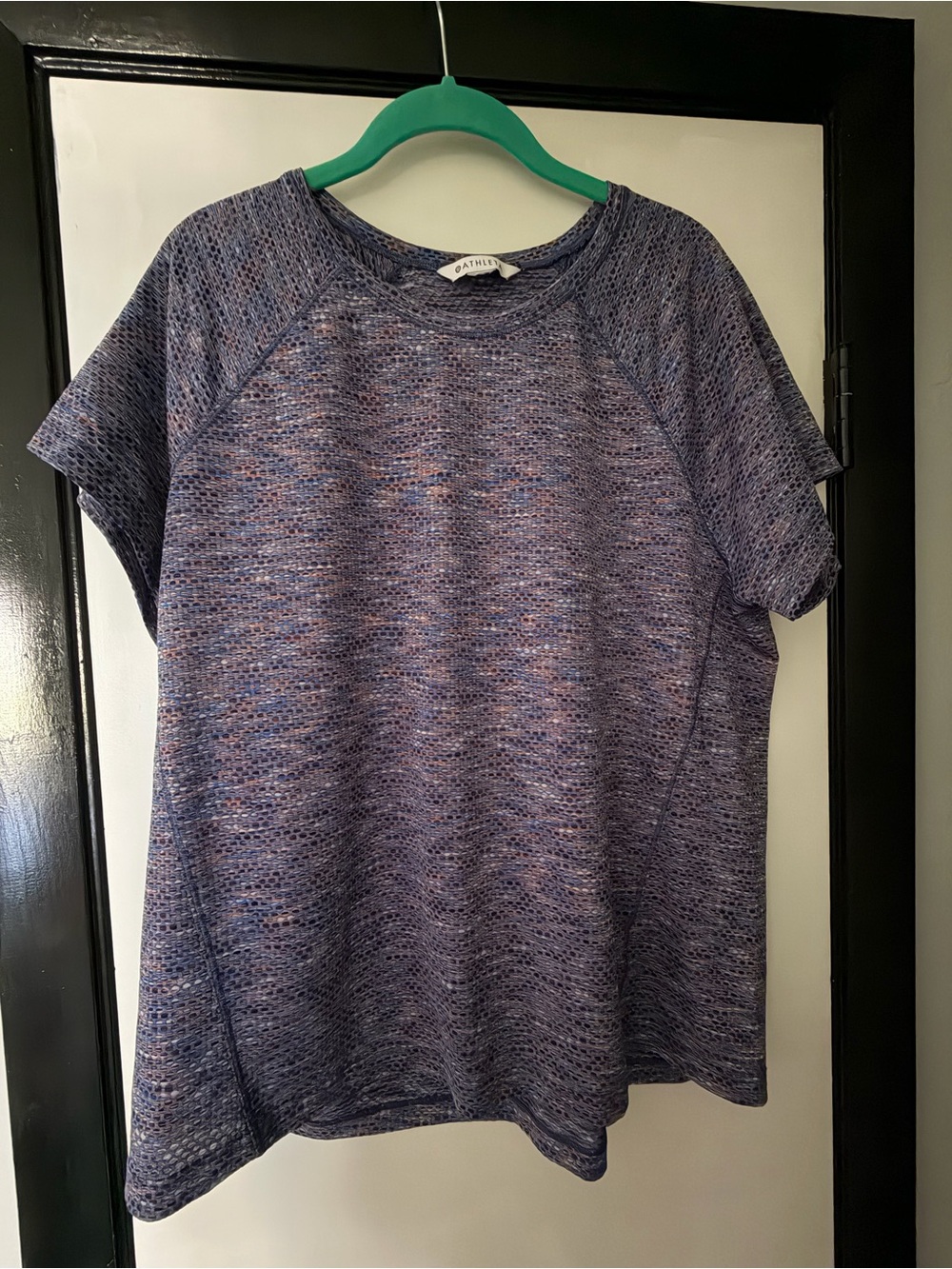 Athleta Navy and Mauve Heathered Short Sleeve Top